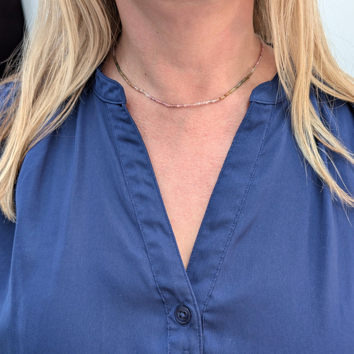 Delicate watermelon tourmaline 2mm  faceted bead gemstone bracelet