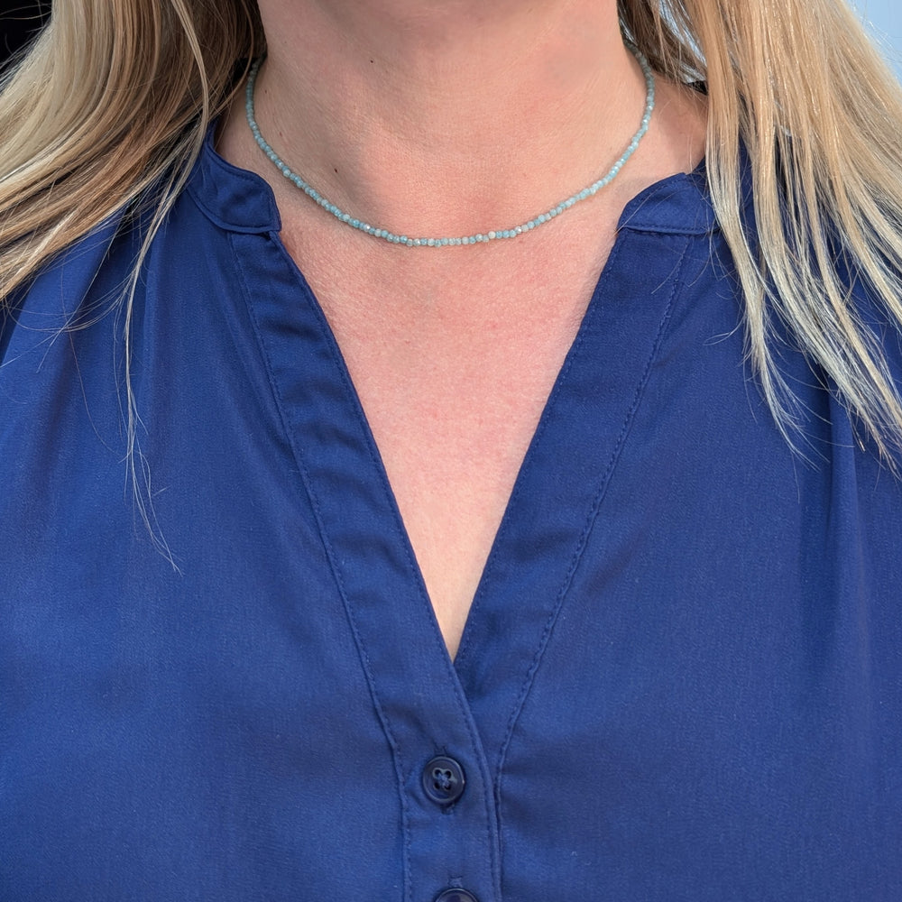 Delicate 2mm faceted bead amazonite gemstone necklace