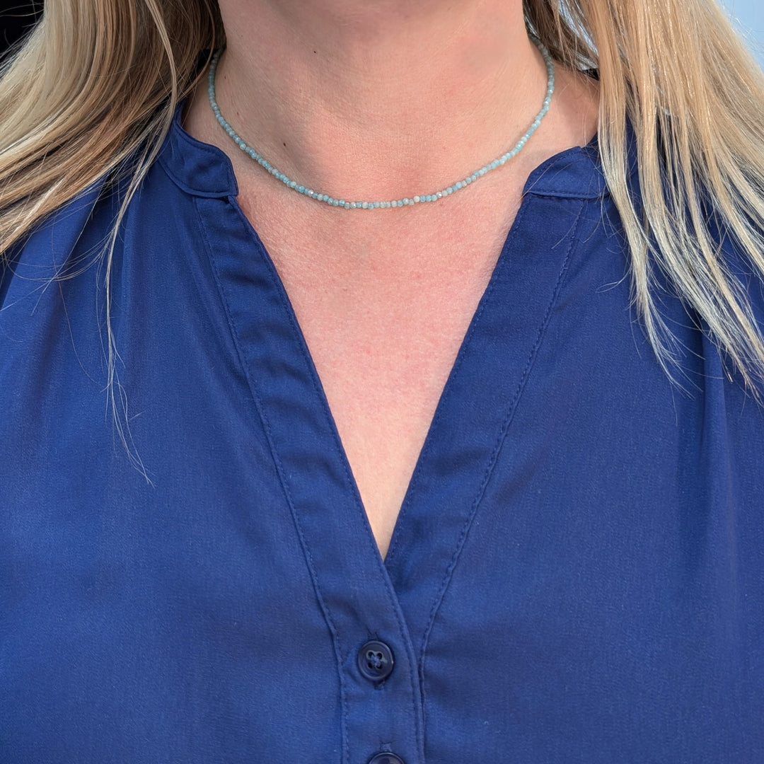 Delicate 2mm faceted bead amazonite gemstone necklace