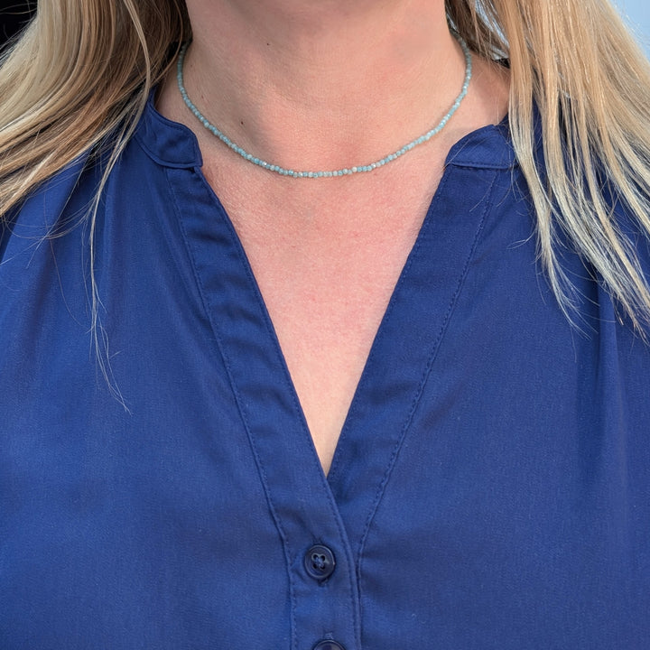 Delicate 2mm faceted bead amazonite gemstone necklace