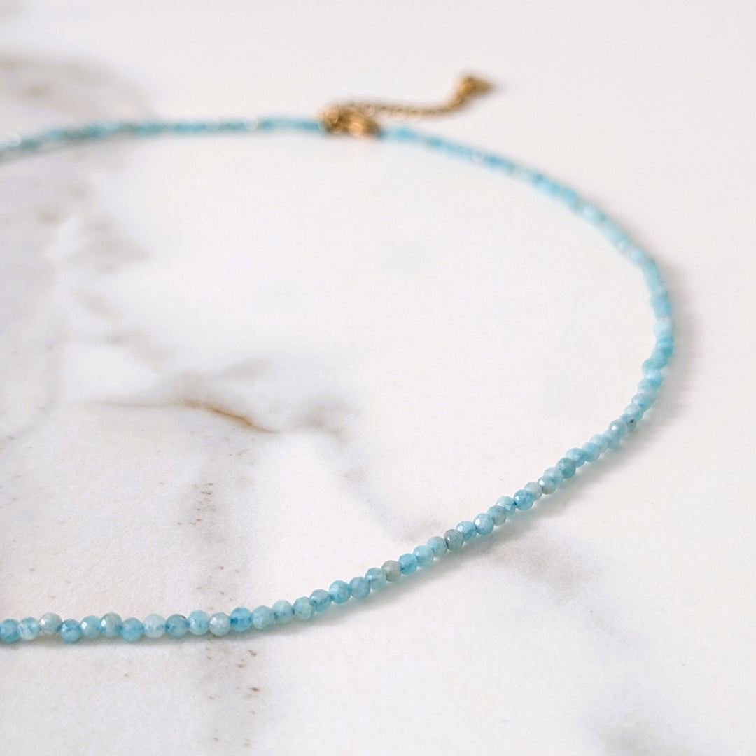 Delicate 2mm faceted bead amazonite gemstone necklace