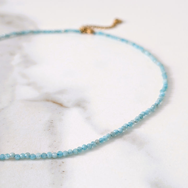 Delicate 2mm faceted bead amazonite gemstone necklace