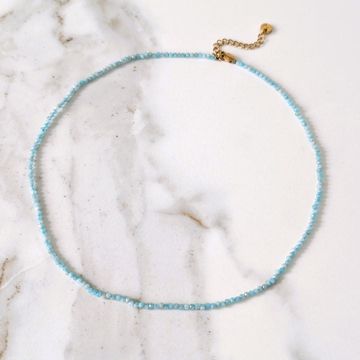 Delicate 2mm faceted bead amazonite gemstone necklace