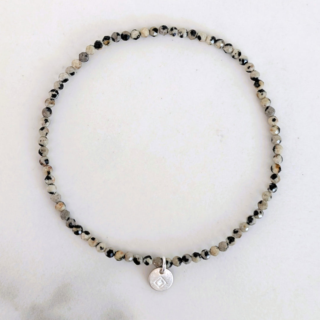Dalmatian Jasper 2mm faceted bead gemstone bracelet 