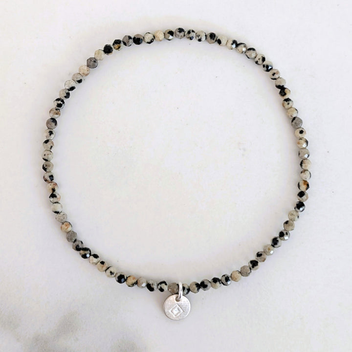 Dalmatian Jasper 2mm faceted bead gemstone bracelet 