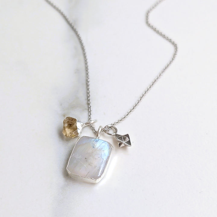 sterling silver moonstone and citrine pendant necklace 