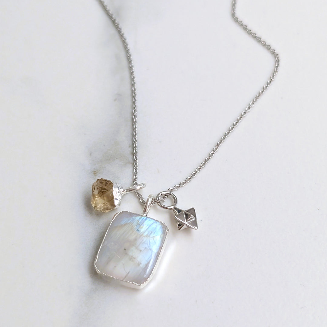 sterling silver moonstone and citrine pendant necklace 