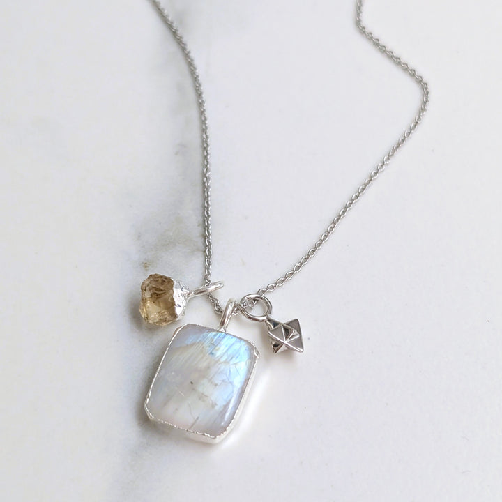 sterling silver moonstone and citrine pendant necklace 