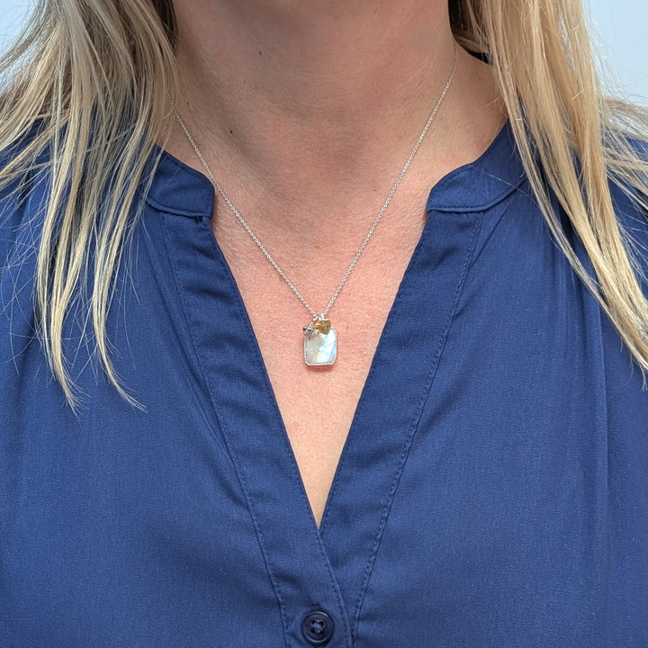 sterling silver moonstone and citrine pendant necklace 