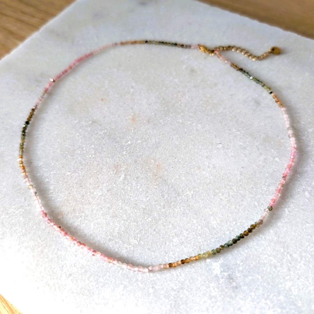 Delicate watermelon tourmaline 2mm  faceted bead gemstone bracelet