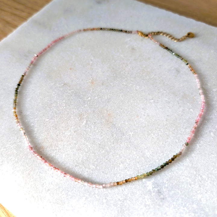 Delicate watermelon tourmaline 2mm  faceted bead gemstone bracelet