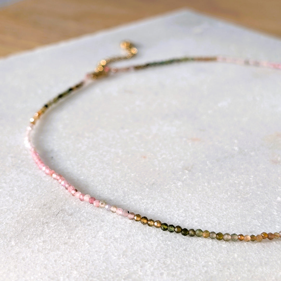 Delicate watermelon tourmaline 2mm  faceted bead gemstone bracelet