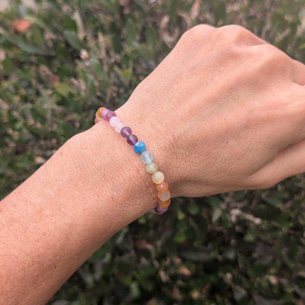 good vibes rainbow 6mm beaded gemstone bracelet 