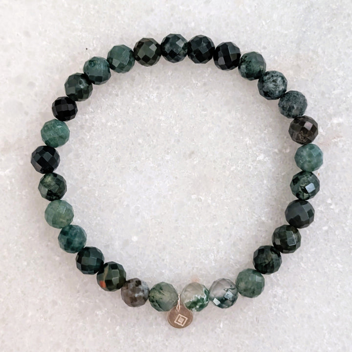 moss agate 6mm faceted bead bracelet 