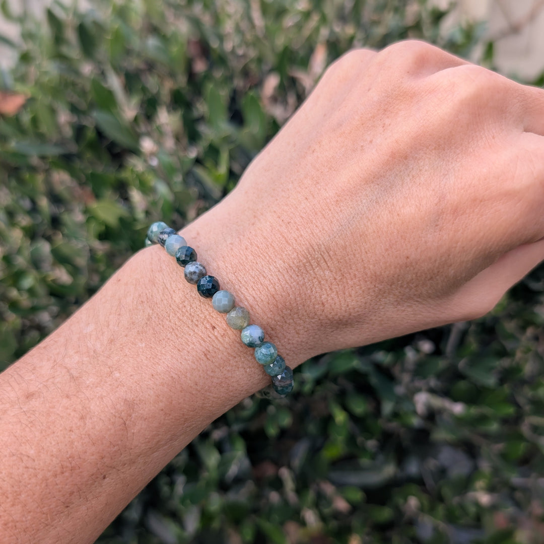 moss agate 6mm faceted bead bracelet 