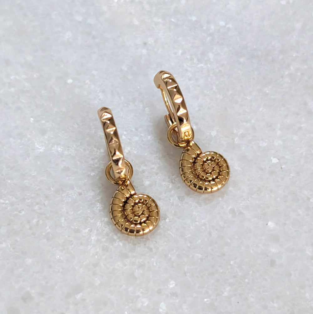18ct gold plated sterling silver ammonite charm hoop earrings