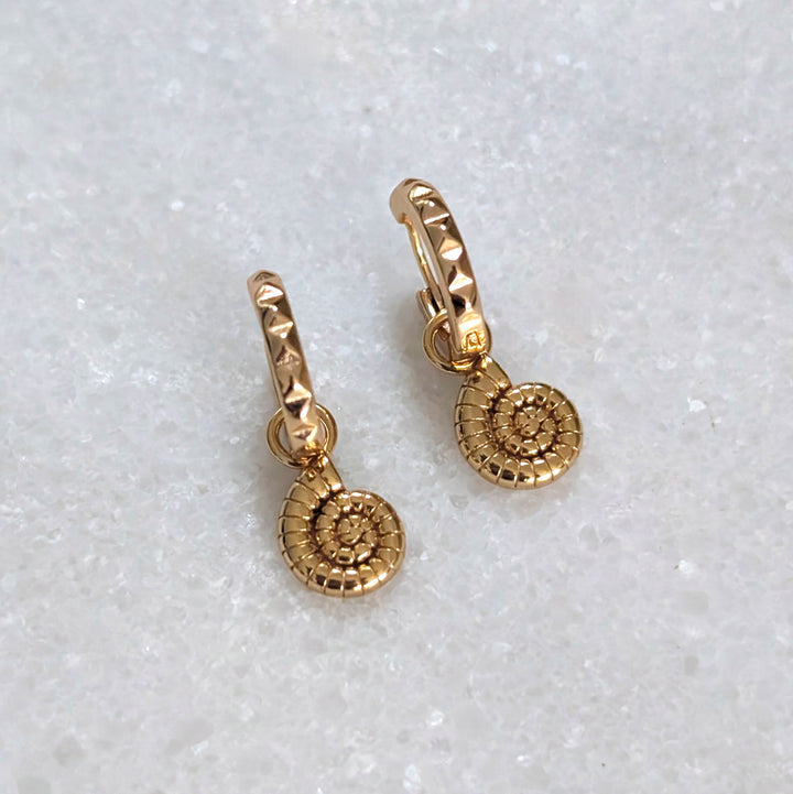 18ct gold plated sterling silver ammonite charm hoop earrings