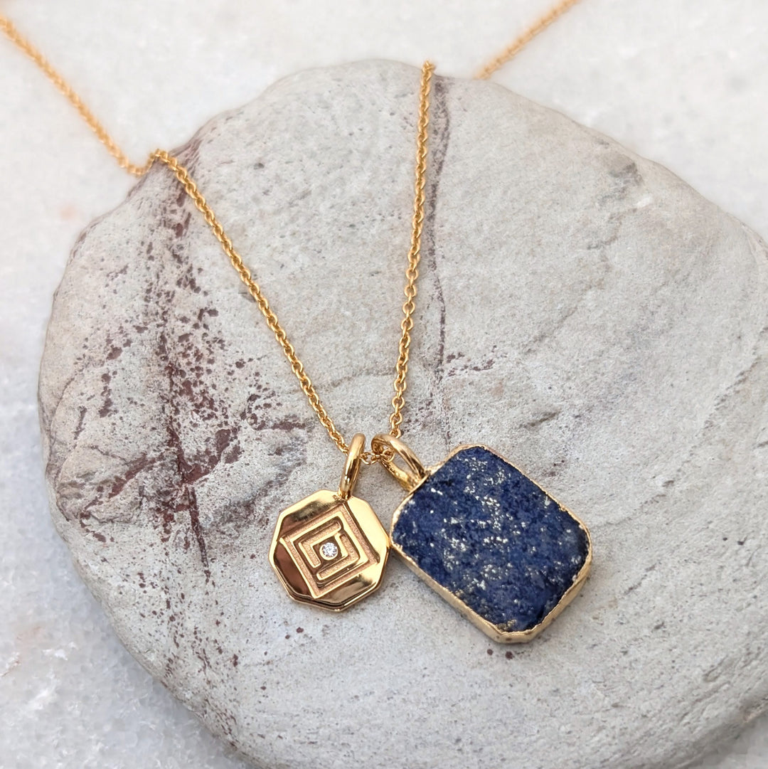 gold plated sterling lapis lazuli pendant and charm necklace