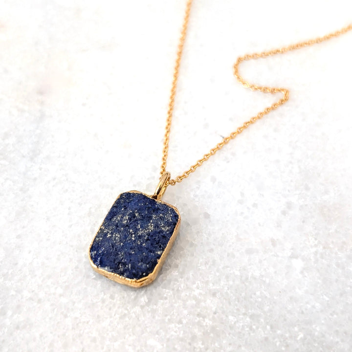 gold lapis lazuli rectangular pendant necklace 