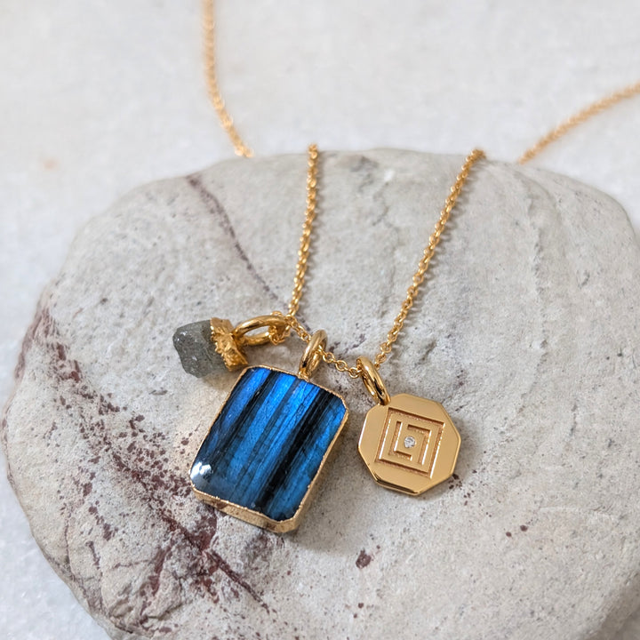 Necklace with blue labradorite pendant and gold chain