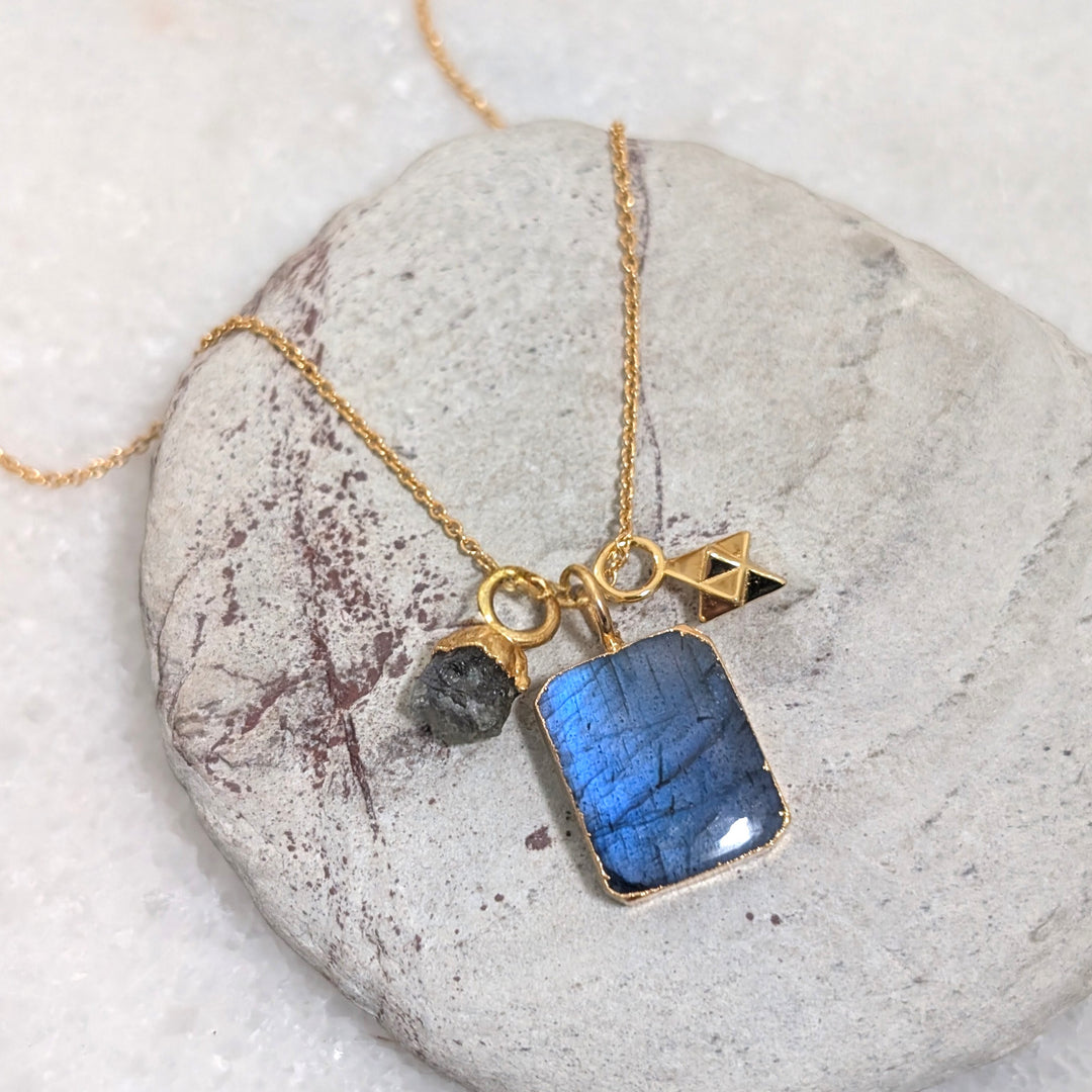 Necklace with blue labradorite pendant and gold chain