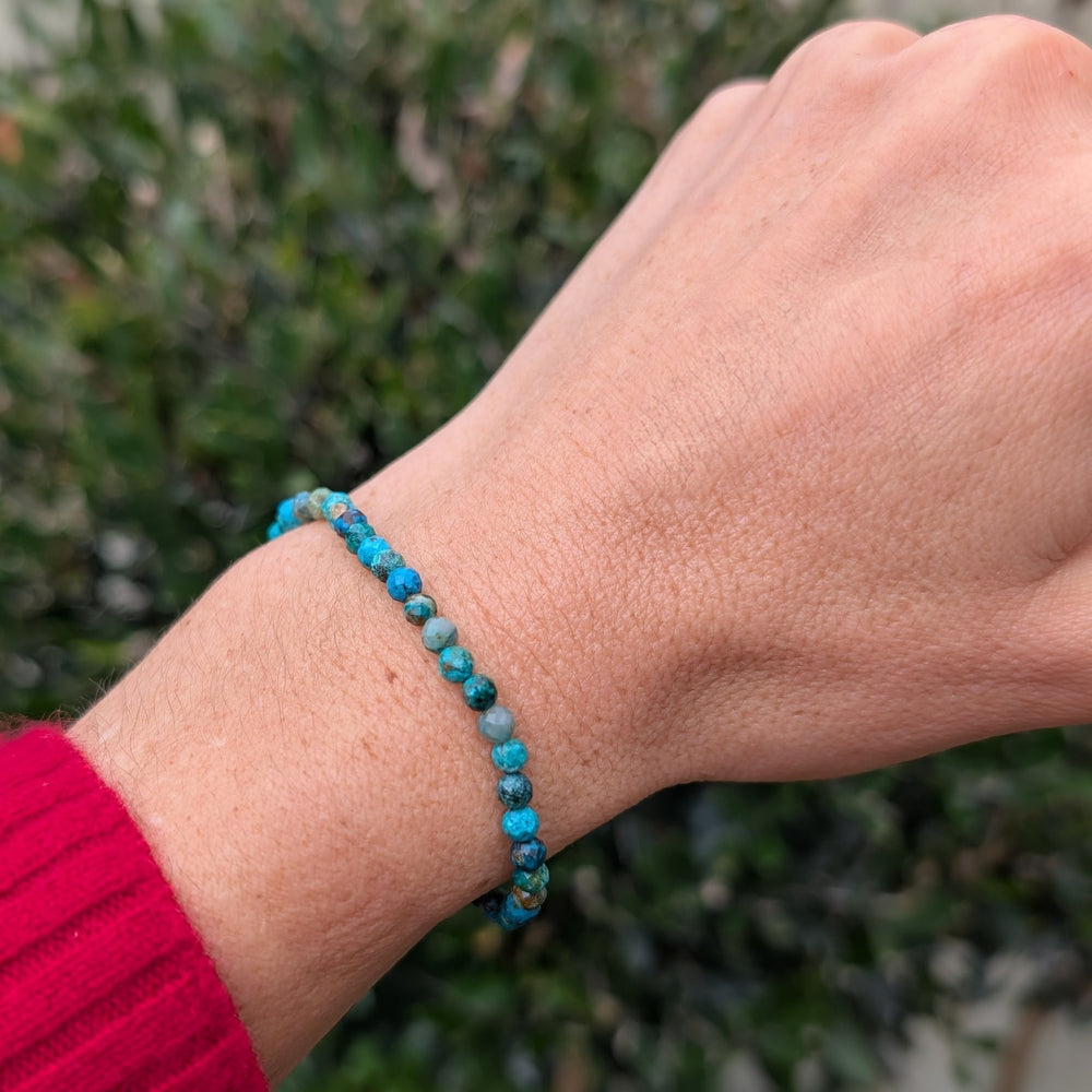 chrysocolla 4mm faceted bead gemstone bracelet 