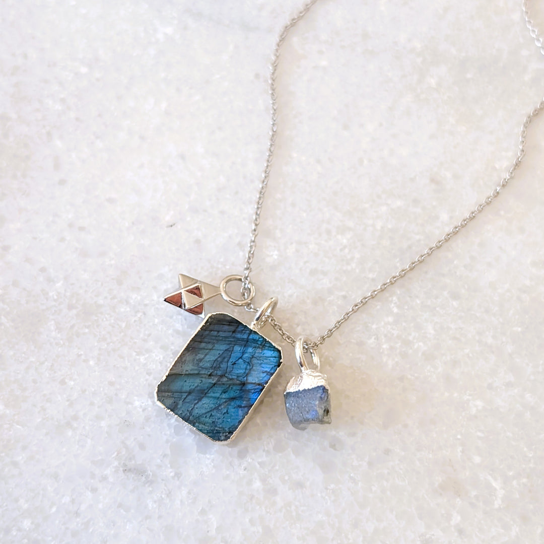 sterling silver labradorite charm pendant necklace 