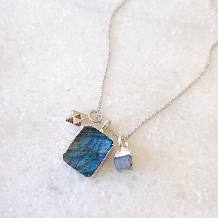 sterling silver labradorite charm pendant necklace 