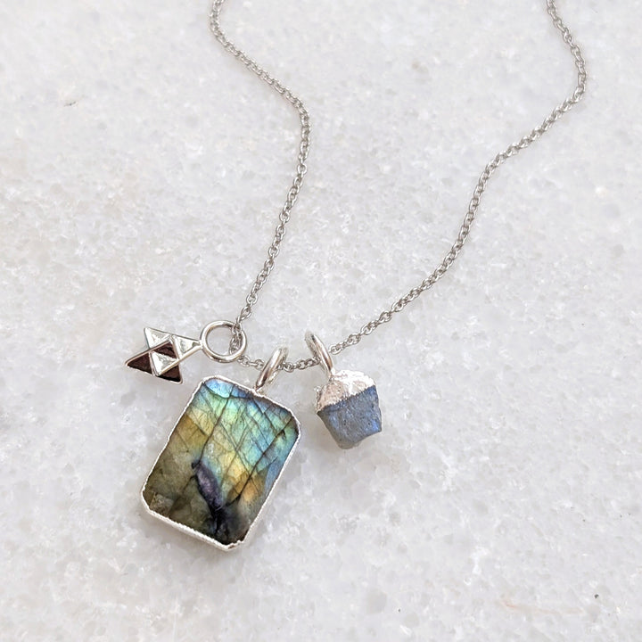 sterling silver labradorite charm pendant necklace 