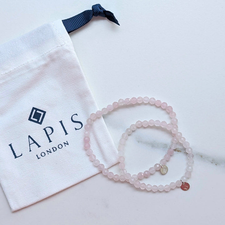 rose quartz "Mummy and Me" gemstone bracelet set
