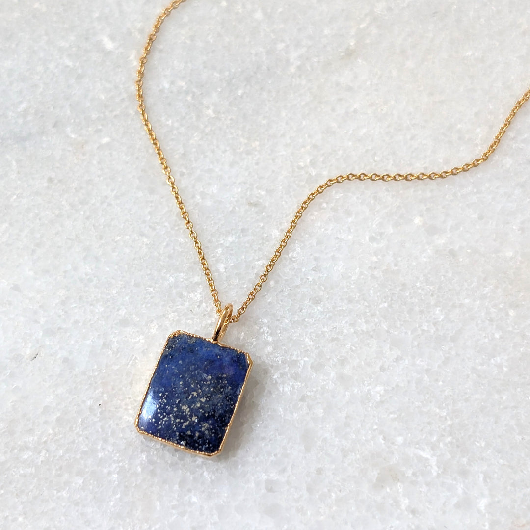 gold rectangular lapis lazuli pendant necklace