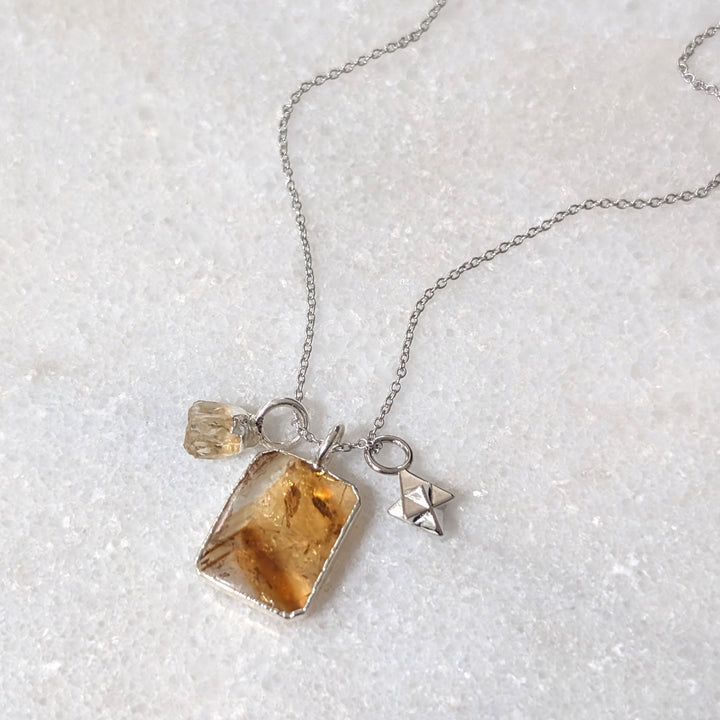 The Trio Citrine and Charm Necklace