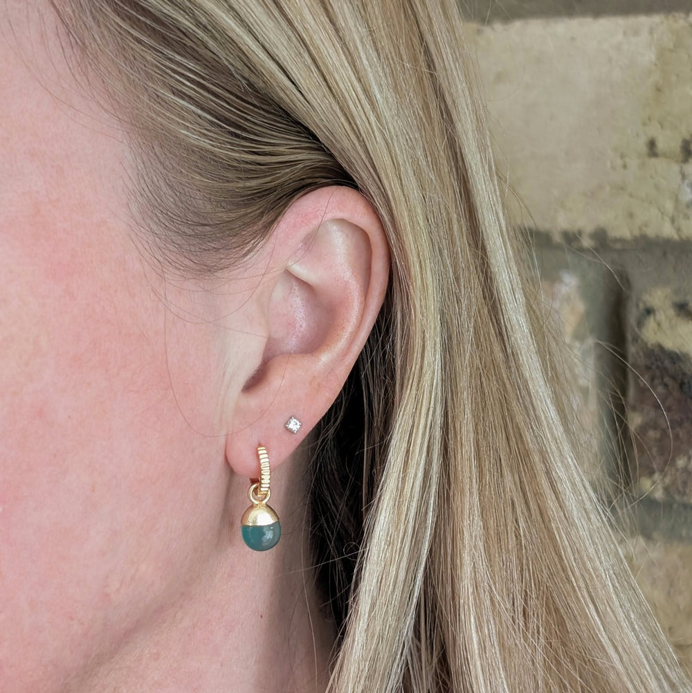 gold green onyx gemstone hoop earrings