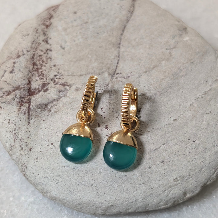 gold green onyx gemstone hoop earrings