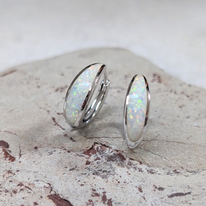 sterling silver opal crescent hoop earrings