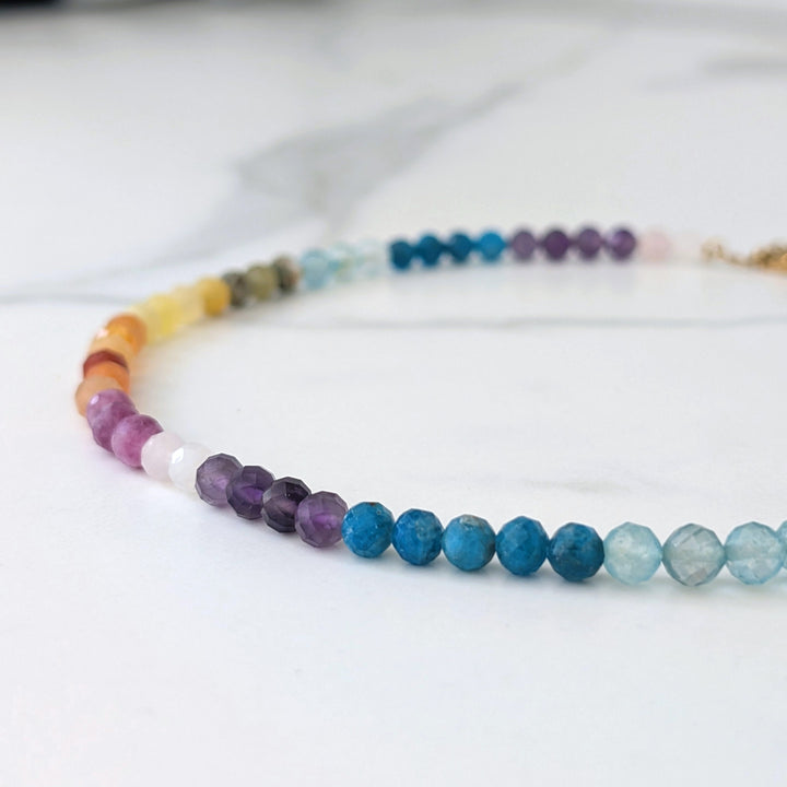 good vibes rainbow gemstone bracelet with 6mm faceted beads