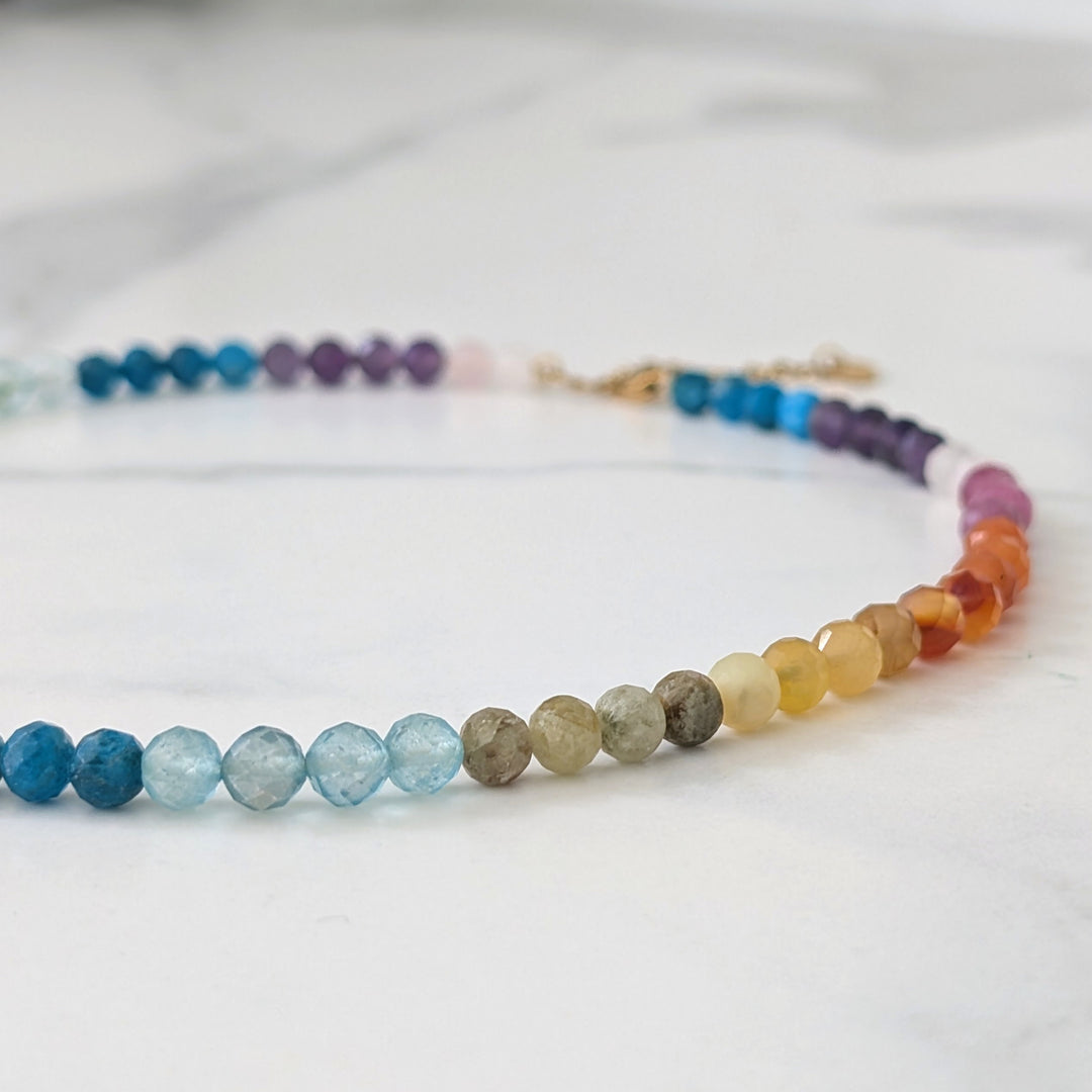 good vibes rainbow gemstone bracelet with 6mm faceted beads