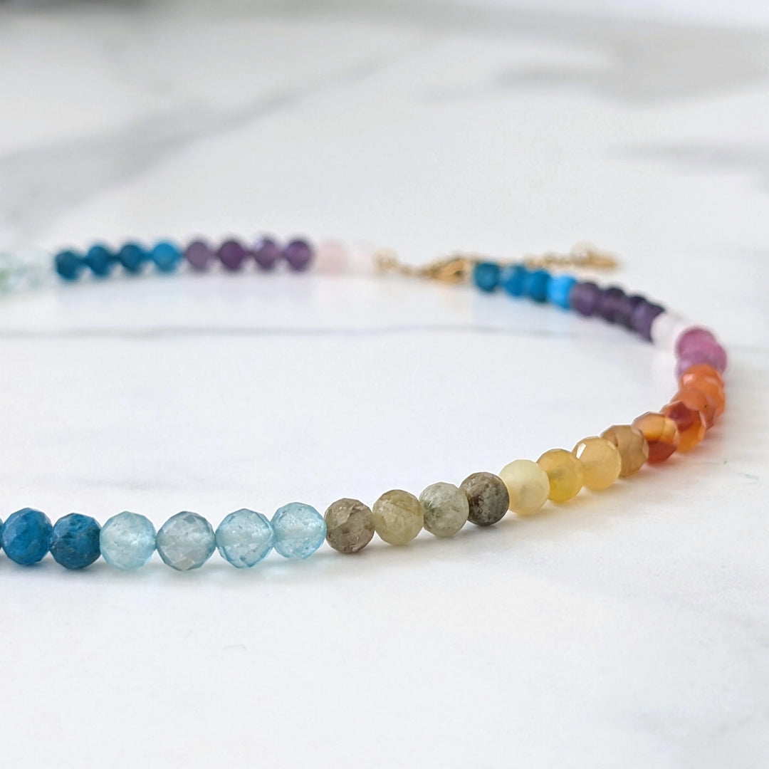 good vibes rainbow gemstone bracelet with 6mm faceted beads