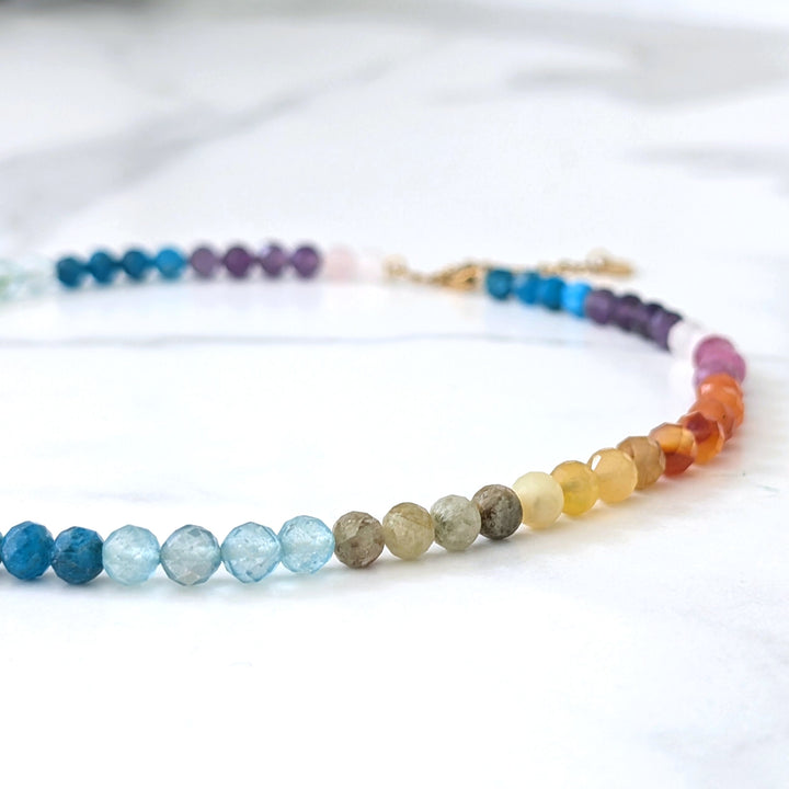 good vibes rainbow gemstone bracelet with 6mm faceted beads