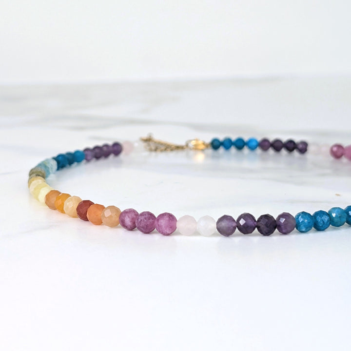 good vibes rainbow gemstone bracelet with 6mm faceted beads
