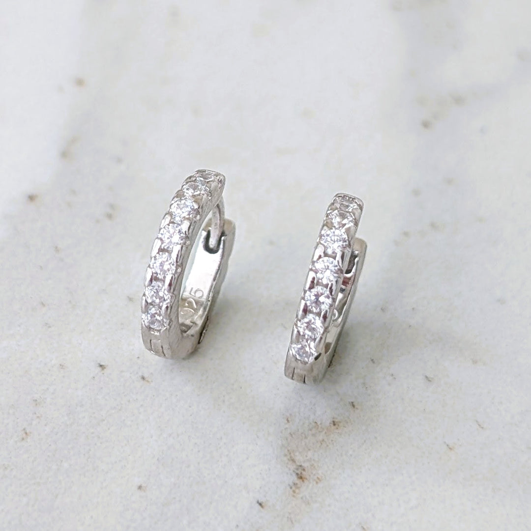 Pair of sterling silver zircon huggie hoop earrings 