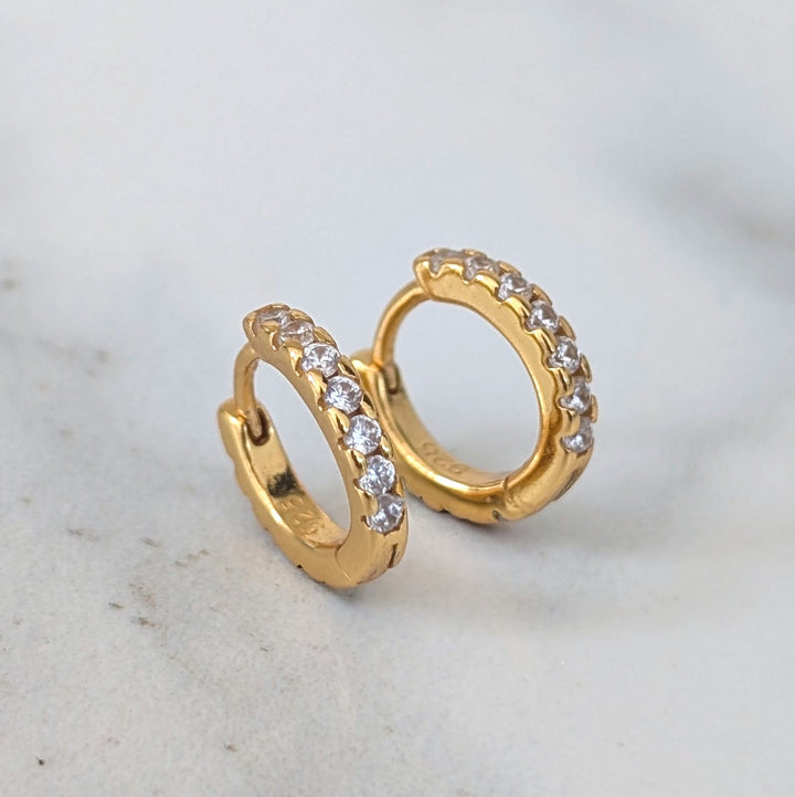 gold huggie hoop eternity earrings 