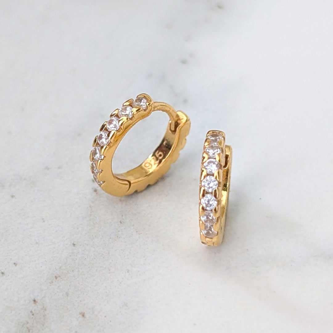 gold huggie hoop eternity earrings 