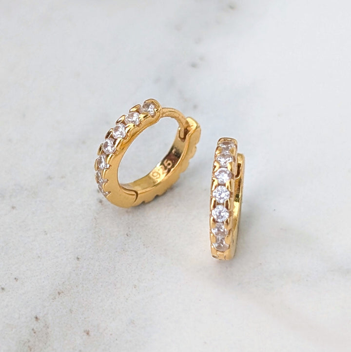 gold huggie hoop eternity earrings 