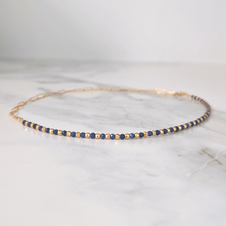 gold lapis lazuli and paperclip chain necklace 