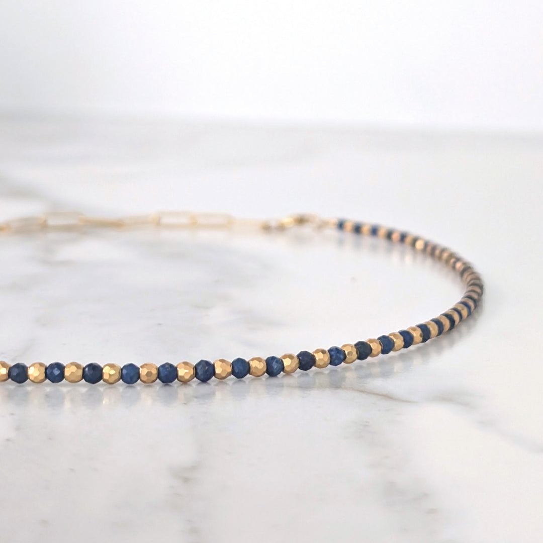 gold lapis lazuli and paperclip chain necklace 
