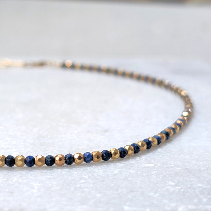 gold lapis lazuli and paperclip chain necklace 