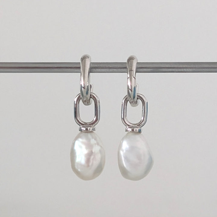 925 sterling silver earring hoops with baroque pearl charms