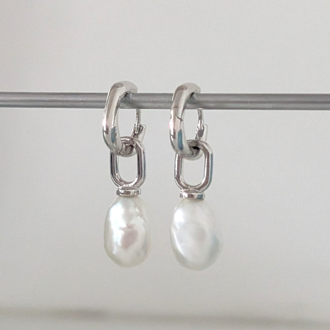 925 sterling silver earring hoops with baroque pearl charms