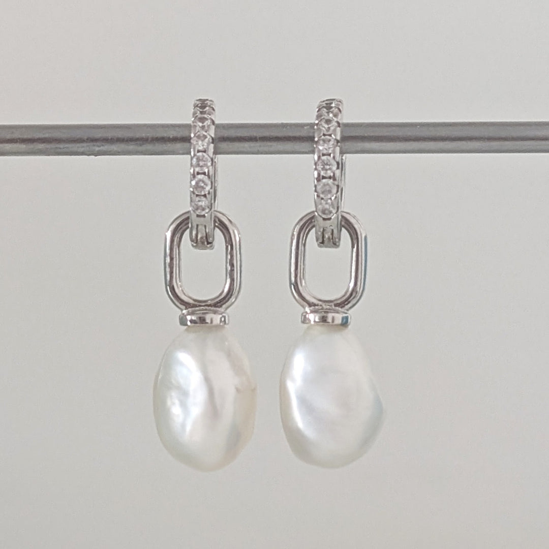 925 sterling silver eternity earring hoops with baroque pearl charms